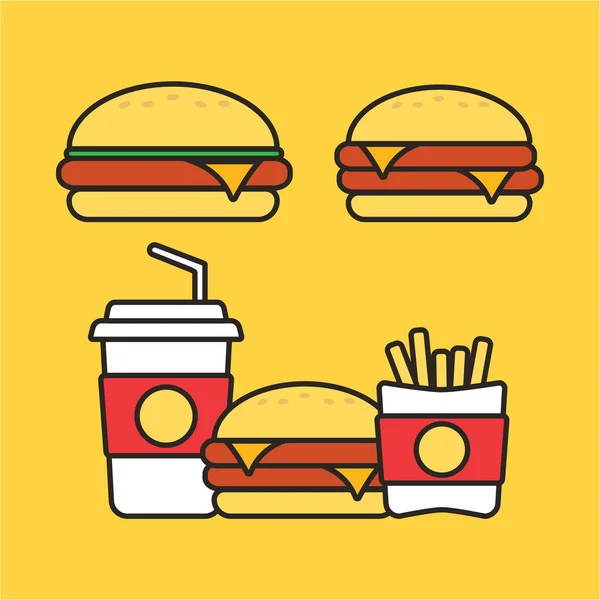 Fastfood, snacks en drankjes van platte vector iconen. De pictogrammen van de Fast-Food. S — Stockvector