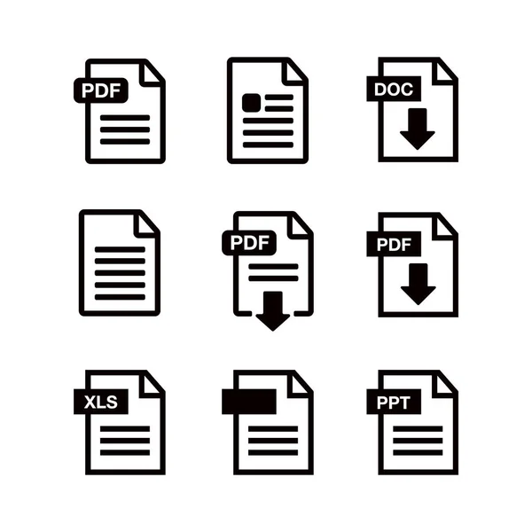 Symbolpapierdatei. Dateisymbole. Dokumentsymbole gesetzt — Stockvektor