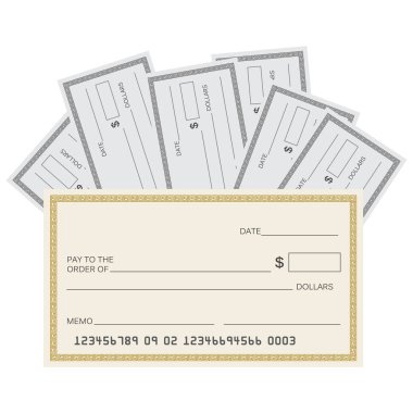 Boş Çek şablonu. Vektör şablonu alın. Bankacılık onay depo