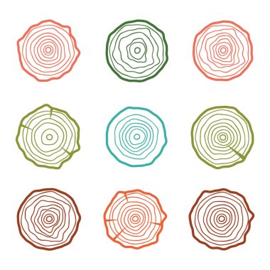 Ağaç halkaları simgeler illüstrasyon vektör. Soyut yaş yıllık. Circl