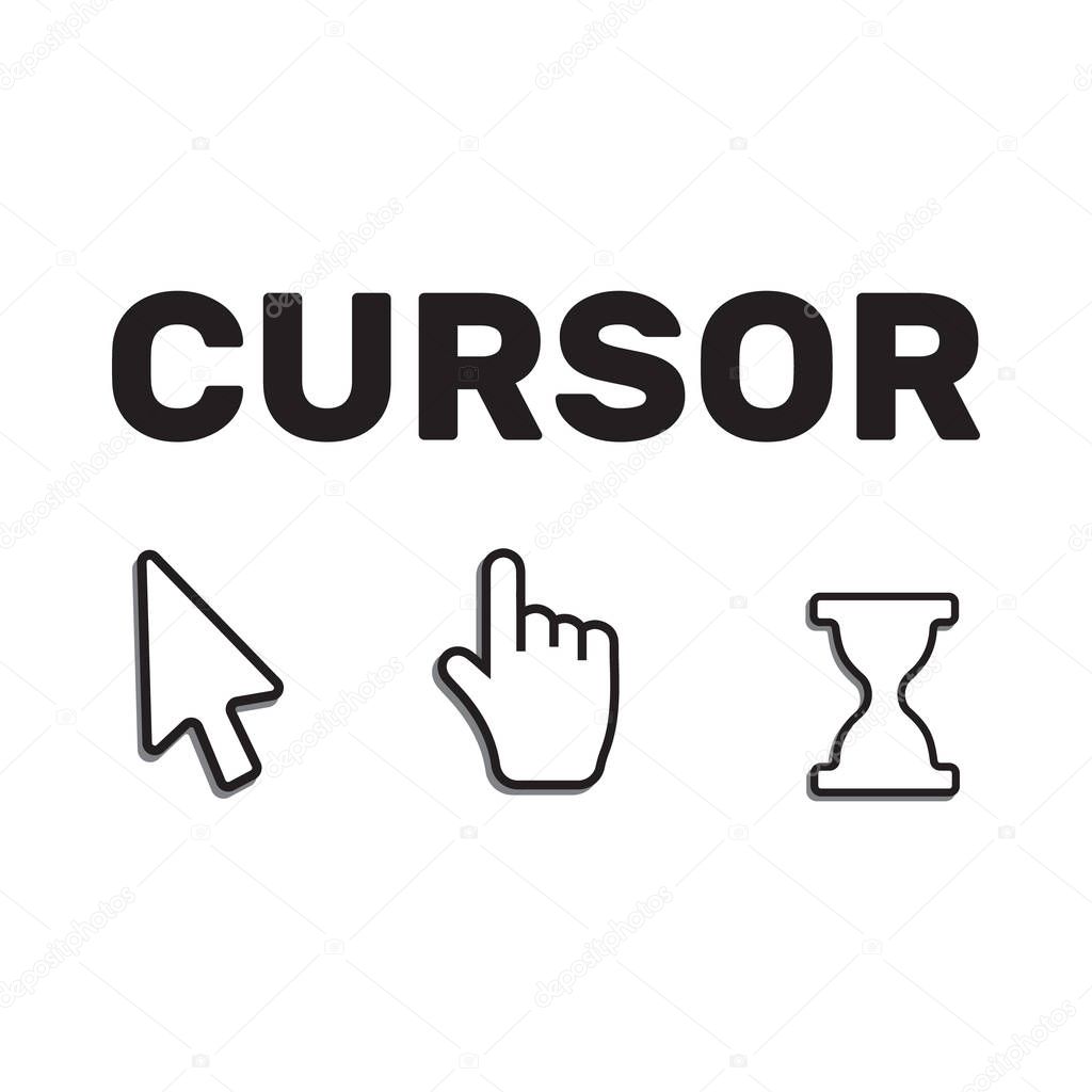 Pixel cursors icons mouse hand arrow. Mouse computer cursor. Han