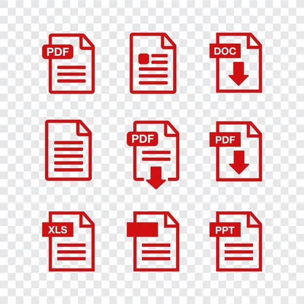 Conjunto Iconos Del Documento Iconos Archivo Icono Descarga Archivos Pdf — Archivo Imágenes Vectoriales