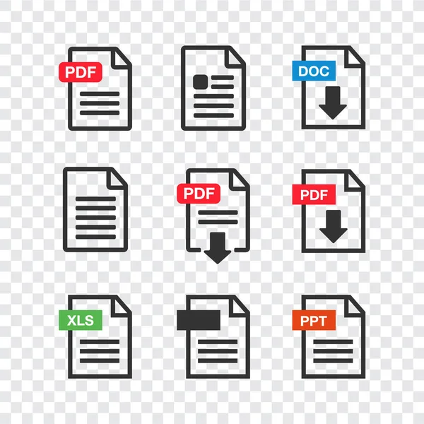 Icono Descarga Archivos Pdf Texto Del Documento Web Símbolos Conjunto — Archivo Imágenes Vectoriales