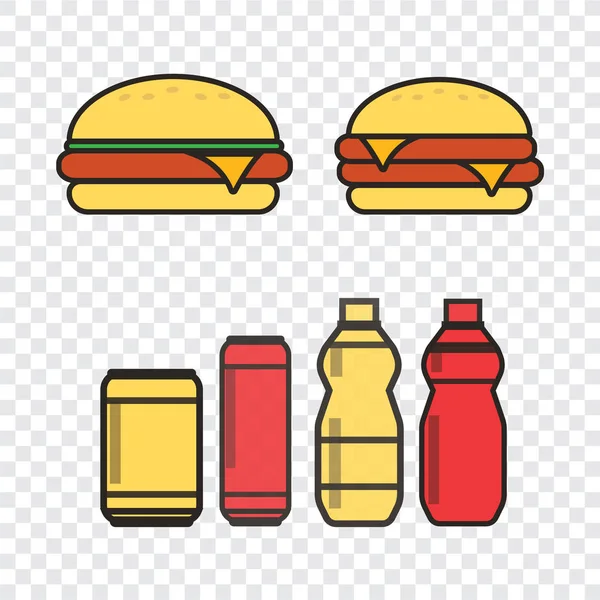 快餐小吃和饮料扁平病媒图标 美味的图标 零食袋病媒食品 — 图库矢量图片