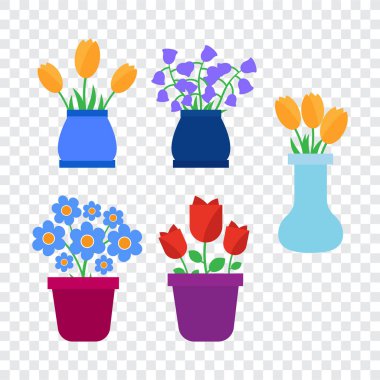 Bahar çiçekleri. Tatlı vektör bahar çiçekleri simgeleri. Basit çiçek vektörü