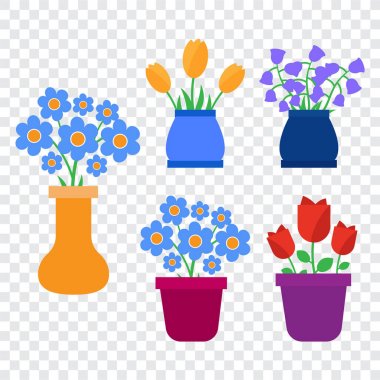 Bahar çiçekleri. Tatlı vektör bahar çiçekleri simgeleri. Basit çiçek vektörü