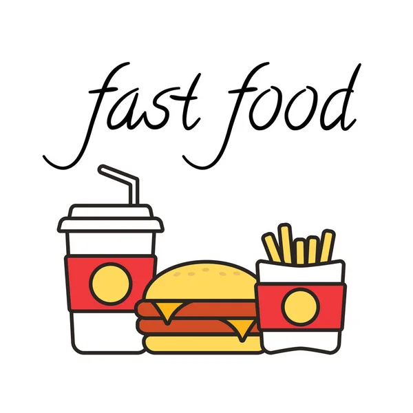 Fast Food Snacks Drankjes Platte Vector Pictogrammen Fastfood Iconen Snackzak — Stockvector