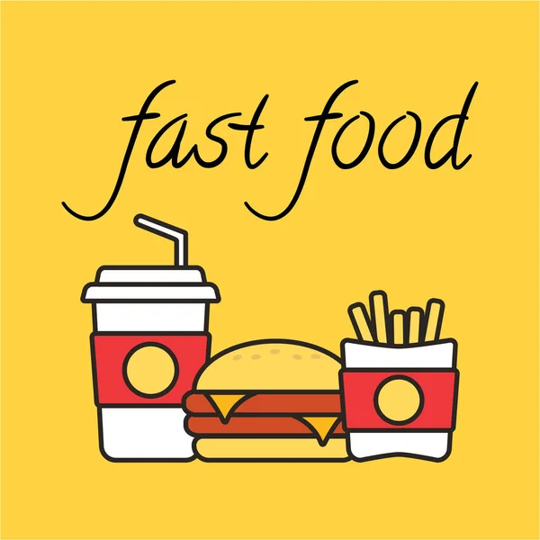 Fast Food Snacks Drankjes Platte Vector Pictogrammen Fastfood Iconen Snackzak — Stockvector