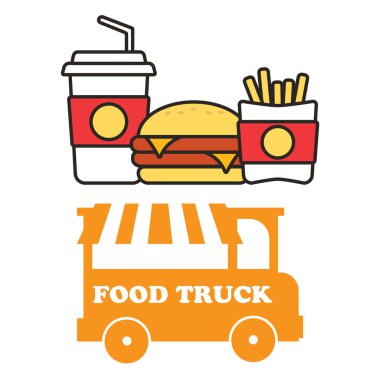 Fast food aperatifler ve içecekler düz vektör simgeler. Fastfood simgeler. S