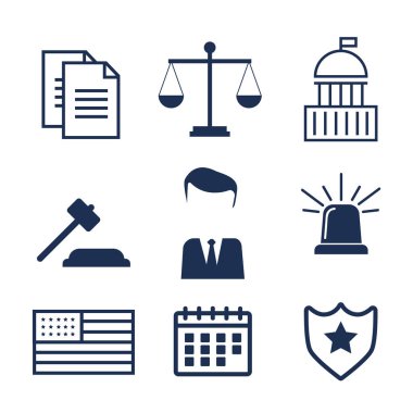 Avukat kavramı. Düz stil avukat simgeler. Avukat işareti ve symb