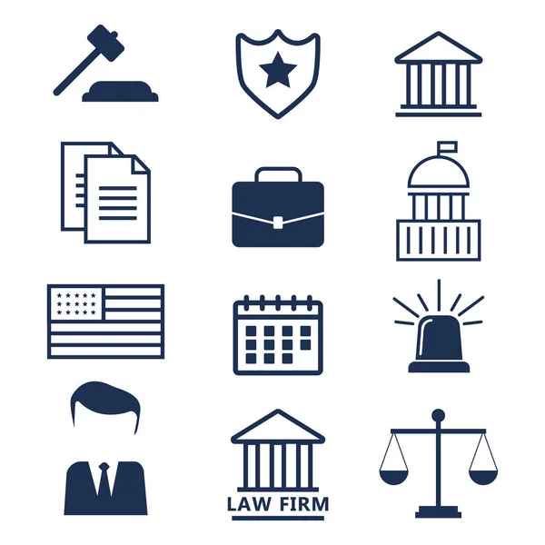 Conceito de advogado. Ícones de advogado em estilo plano. Assinatura e simbolismo do advogado —  Vetores de Stock