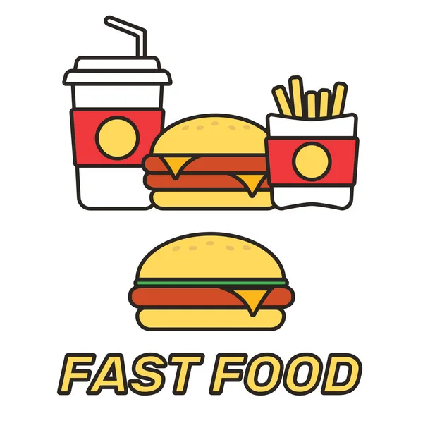 Fast food snacks and drinks flat vector icons. Fastfood icons. S — Stock Vector