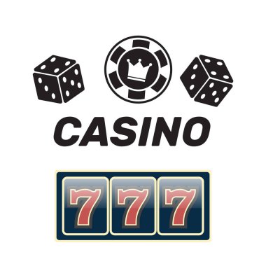 Kumarhane vektör işareti ayarlandı. Kumar makinesi sembolleri. Şanslı yedili