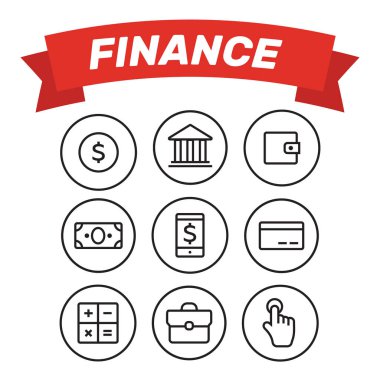 Finans ince simgeler. Finans simgeler çizgi stil vektör