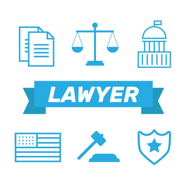 Koncepcja prawnik. Adwokat ikony w płaski. Prawnik znak i symb — Wektor stockowy