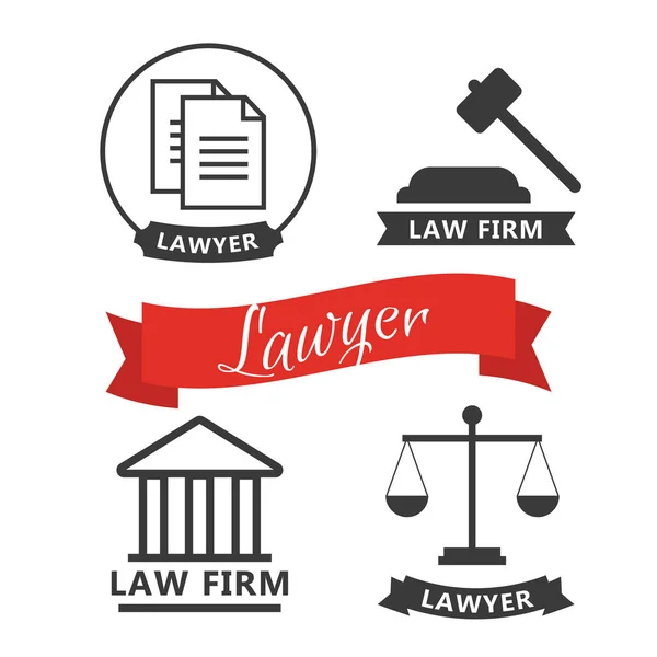Conceito de advogado. Ícones de advogado em estilo plano. Assinatura e simbolismo do advogado —  Vetores de Stock