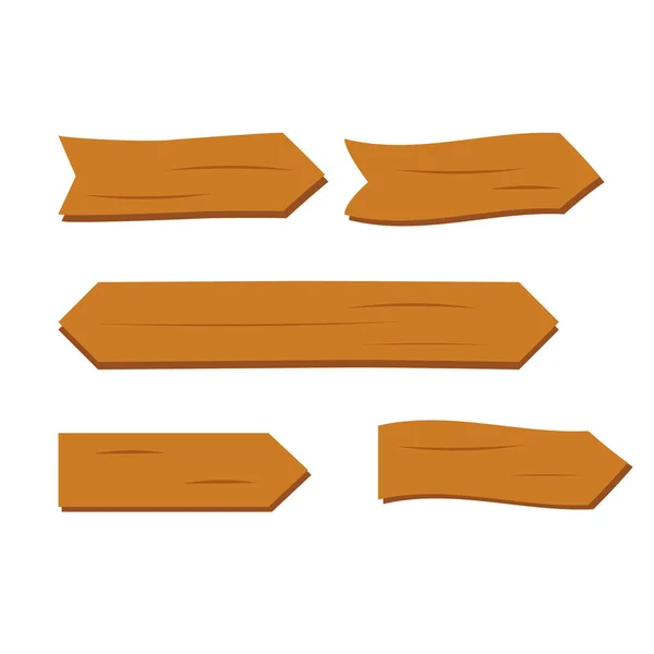 Planches en bois ensemble. Panneaux vectoriels de dessin animé en bois bannière. Flèches en bois — Image vectorielle