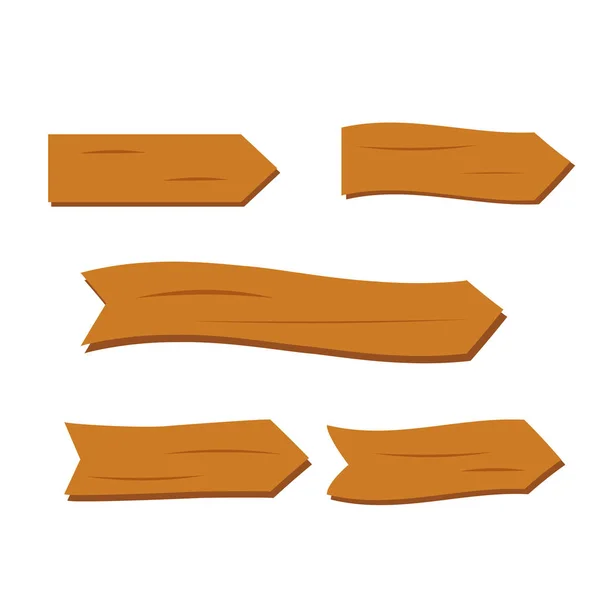 Planches en bois ensemble. Panneaux vectoriels de dessin animé en bois bannière. Flèches en bois — Image vectorielle