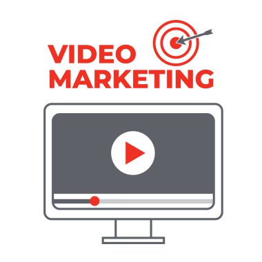 Video pazarlama. Soyut vektör kavramı arka plan. Hedef ve hedef, amacı ve fotoğraf makinesi, en iyi duruma getirme pazarlama