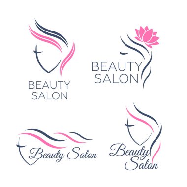 Kuaför salonu için güzel kadın vektör logosu şablonu, güzellik salonu, kozmetik prosedürler, spa merkezi. Kuaför salonu için güzellik logosu