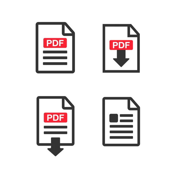 Ikona dokumentu PDF nastavena. Ikony souborů. Ikona stažení souboru PDF — Stockový vektor