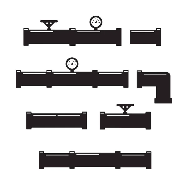Valvola, rubinetti, connettori per tubi, dettagli del tubo. Set icone vettoriali raccordi per tubi — Vettoriale Stock