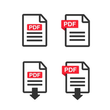 PDF Dosya Simgeleri. Belge simgesi ayarlandı. Dosya Simgeleri satır biçimi illüstrasyonu