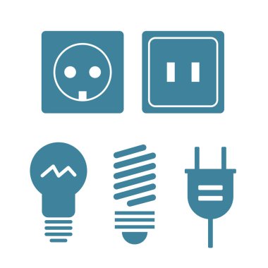 Lamba ve ampuller Icons set siyah. Elektriksel simgeler. Ampul enerji, Elektrikli ampul simgesi