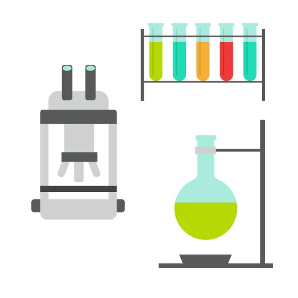 Biologi ikon datar. Laboratorium Biologi area kerja dalam gaya datar - Stok Vektor