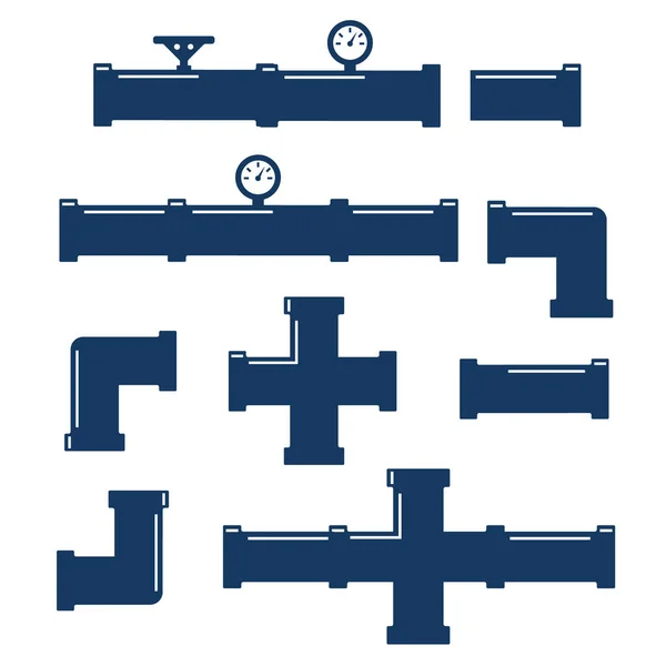 Conjunto de iconos vectoriales de accesorios de tubería. Fontanería, tuberías de agua alcantarillado — Vector de stock