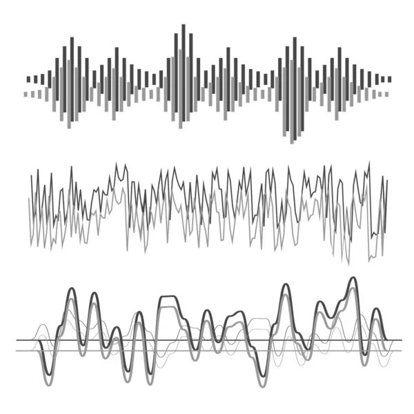 Formas de onda sonora. Ecualizador de formas de onda de amplitud musical. Forma de audio de voz — Archivo Imágenes Vectoriales