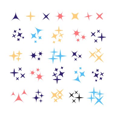 Parlak ışıklar ayarlandı. Parlayan ışık efekti yıldızı. Parıldayan ışıklar vektörü