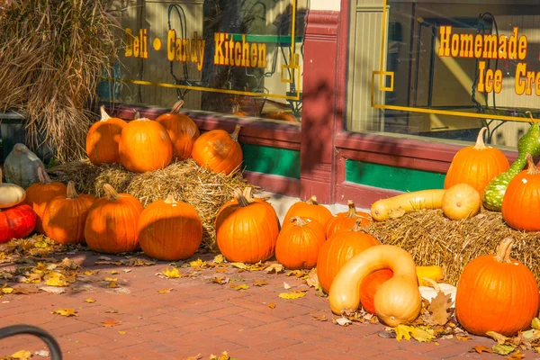 Sonbahar renkli kabak göstermek ile saman balya