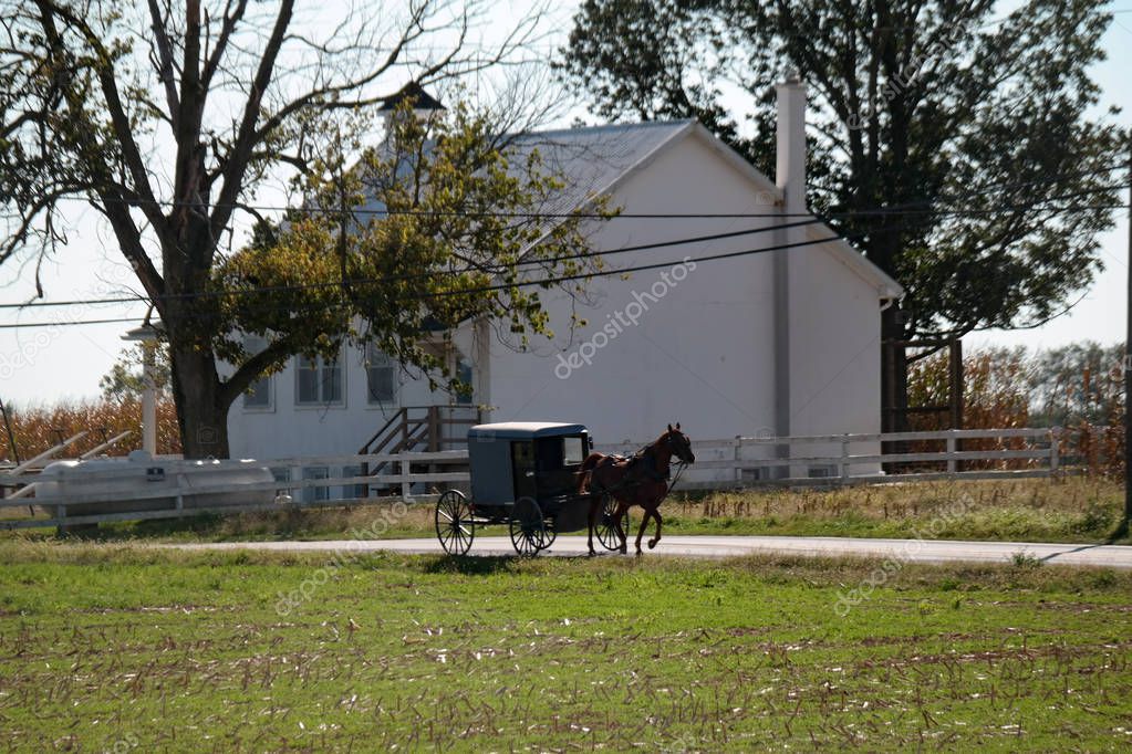 Buggy Passes Amish School — Stock Editorial Photo © georgesheldon