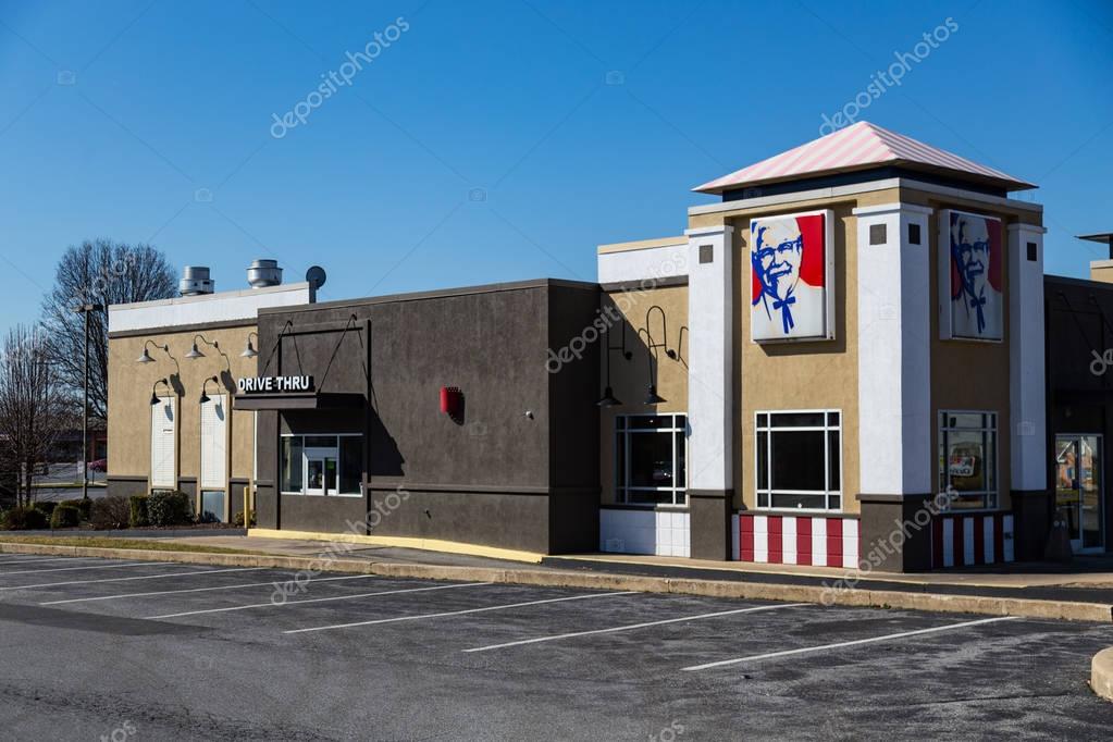 Lancaster, PA, USA - February 27, 2018: A KFC Restaurant, previously known as Kentucky Fried Chicken, is an American fast food chain with over 20,000 locations that specializes in fried chicken.