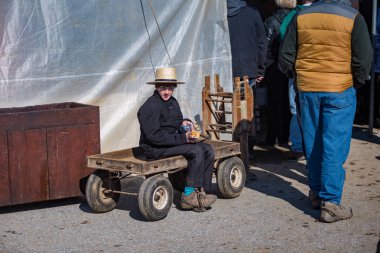 Amish çocuk vagon ile