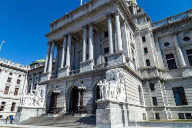 Harrisburg, Pa, Amerika Birleşik Devletleri - 22 Mart 2018: Harrisburg, Pennsylvania State Capitol binasının mimari özellikleri.