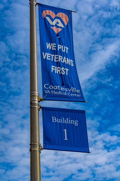 Coatesville Usa February 2020 Banner Street Light Pole Department Veterans — Stock Photo, Image