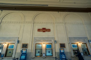Lancaster, PA / USA - March 7, 2020: The Amtrak Train Station and a former Pennsylvania Railroad station in Lancaster County, Pennsylvania. It is the second busiest station in the state.