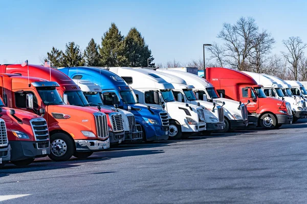 Middletown Usa February 2020 Line Colorful Trucks Parked Truck Stop Royalty Free Stock Photos