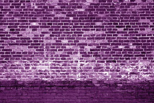 Zvětralé cihlová zeď na pozadí v purple tón. — Stock fotografie