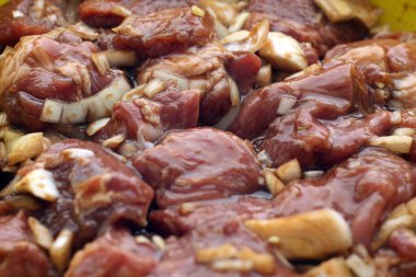 Domuz eti ile soğan Barbekü için hazır.