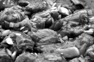 Domuz eti ile soğan siyah beyaz Barbekü için hazır.