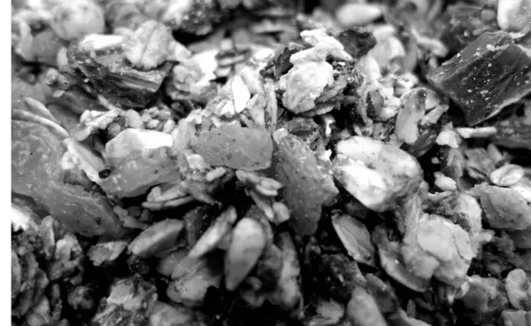 Sabroso primer plano de granola en blanco y negro . — Foto de Stock