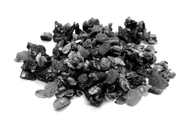 Smaklig granola på vitt i svart och vitt. — Stockfoto