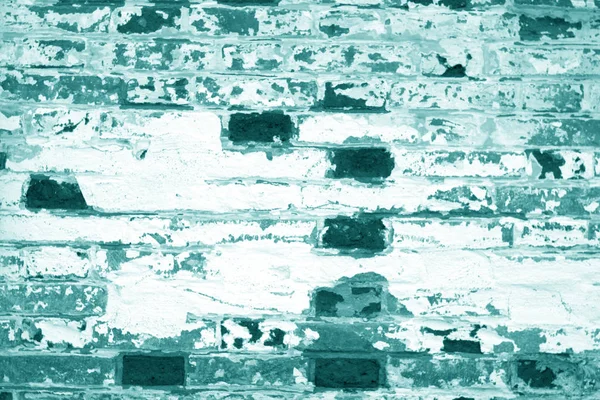 Old grungy brick wall texture in cyan tone. — Stock Photo, Image