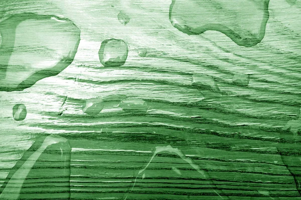 Goccia Acqua Superficie Legno Tono Verde Sfondo Astratto Texture Design — Foto Stock