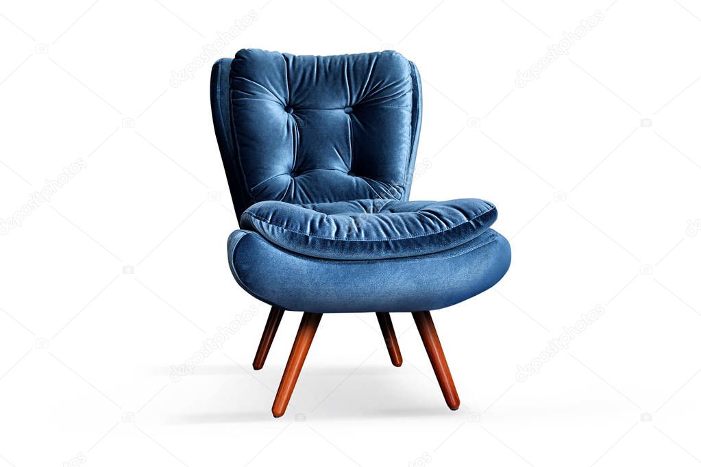 Old style blue armchair with wood