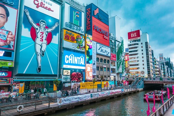 Osaka Japan 2019 Crowd People Walking Dotonburi Famous Shopping Center — Stock Photo, Image