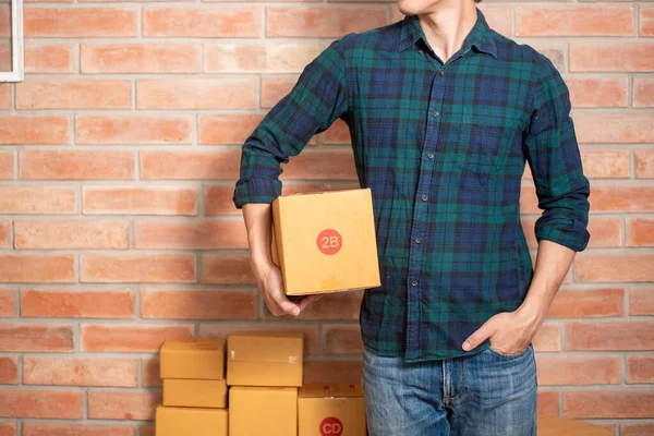 Man Entrepreneur Owner Sme Business Packaging Box Send His Customer — Stock Photo, Image